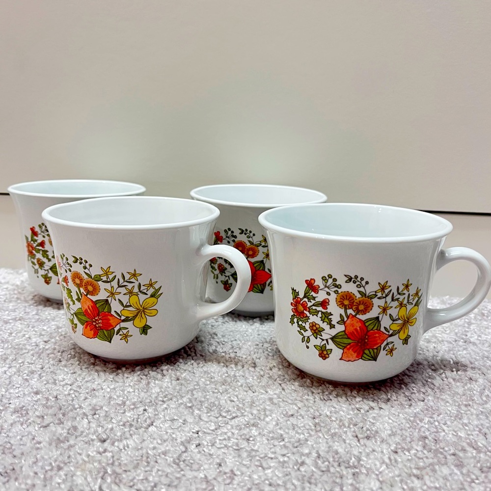Set of 4 Vintage Corelle Corning Ware Indian Summer Coffee Tea Cups